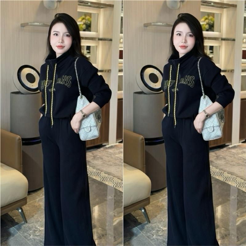 2026. HT [BỘ THÊU BDGJ ] Sét Nỉ len lót lông cổ khoá chữ thêu áo dài tay+ quần suông.