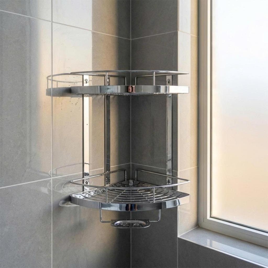 Kệ góc nhà tắm Deli QUI PHÚC, inox 304 cao cấp, không gỉ, 2 tầng, dạng treo, có khay đựng xà phòng