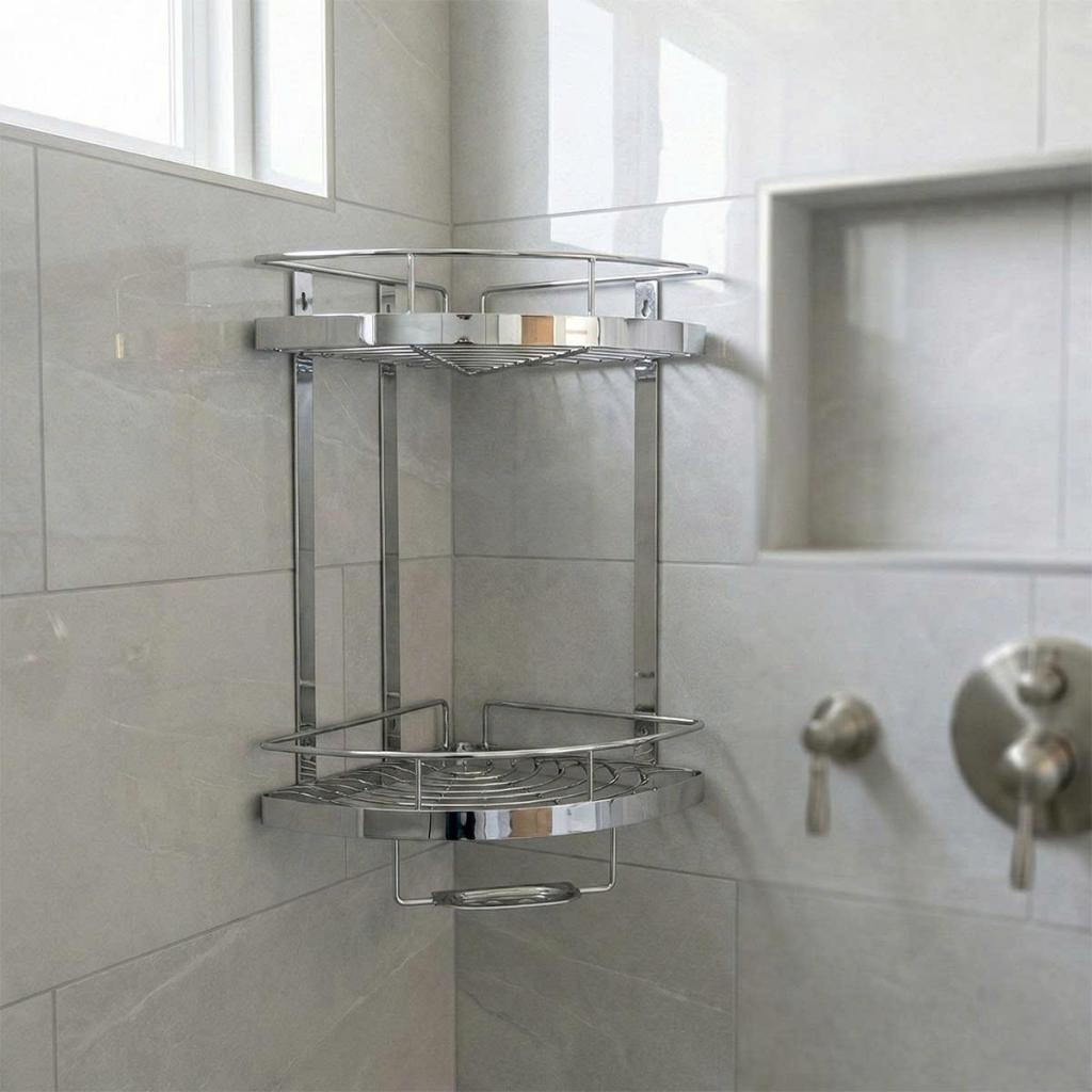 Kệ góc nhà tắm Deli QUI PHÚC, inox 304 cao cấp, không gỉ, 2 tầng, dạng treo, có khay đựng xà phòng