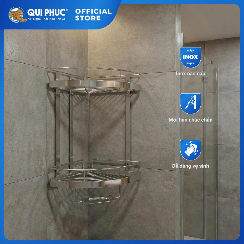 Kệ góc nhà tắm Deli QUI PHÚC, inox 304 cao cấp, không gỉ, 2 tầng, dạng treo, có khay đựng xà phòng