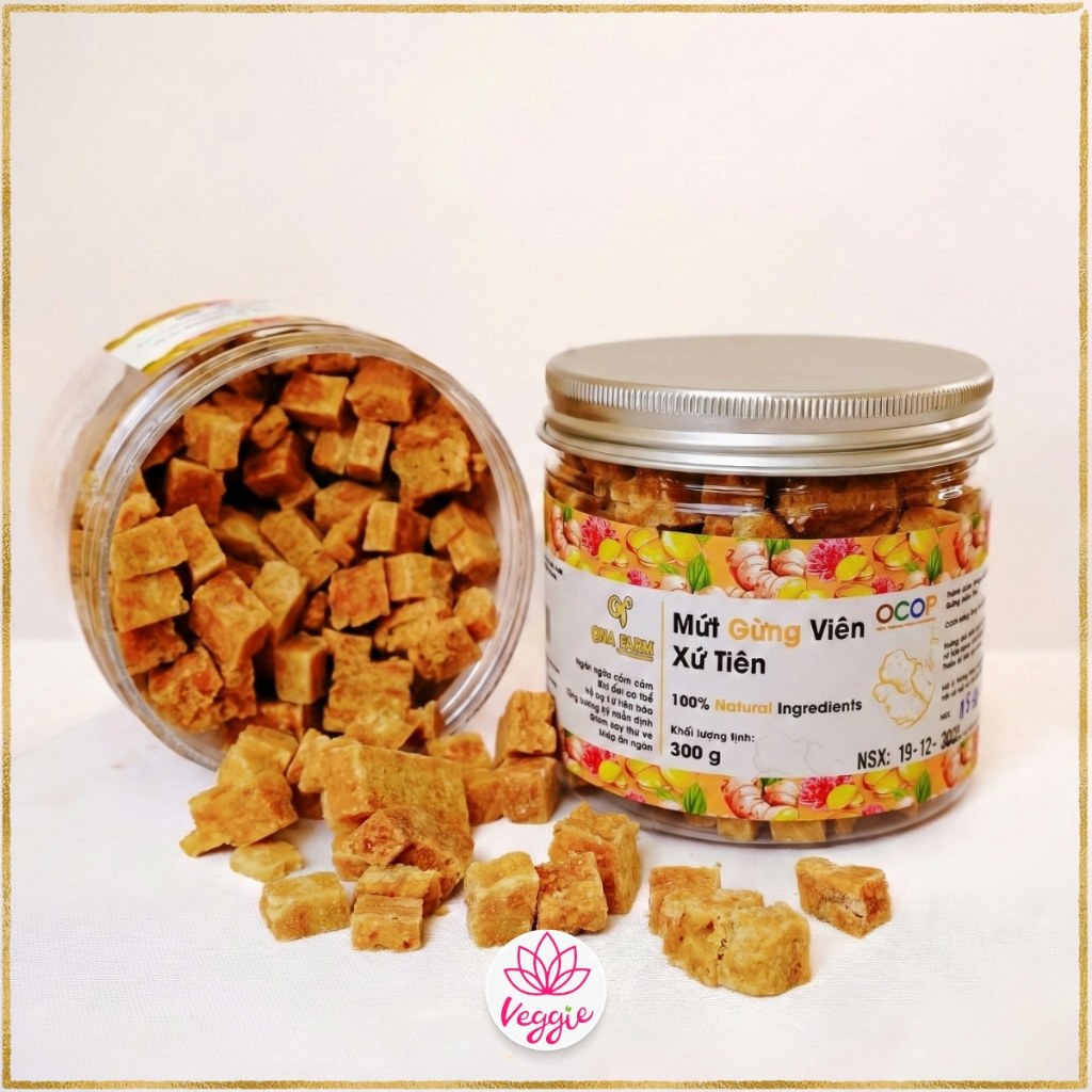 Mứt gừng viên xứ Tiên QNa Farm 300g - Gừng Cay Ấm, Đường Mía Hữu Cơ, Pha Trà Gừng Cực Ngon.