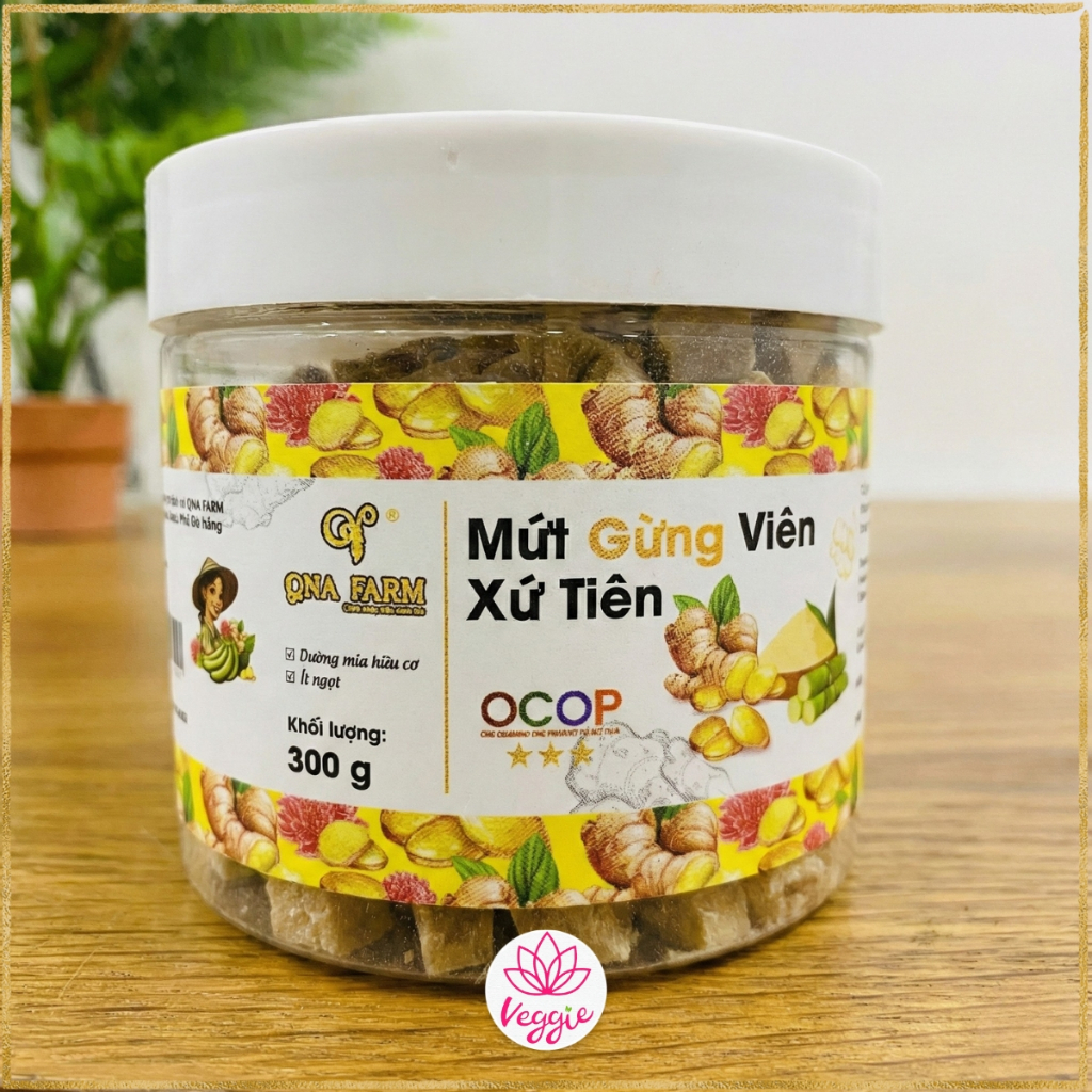 Mứt gừng viên xứ Tiên QNa Farm 300g - Gừng Cay Ấm, Đường Mía Hữu Cơ, Pha Trà Gừng Cực Ngon.
