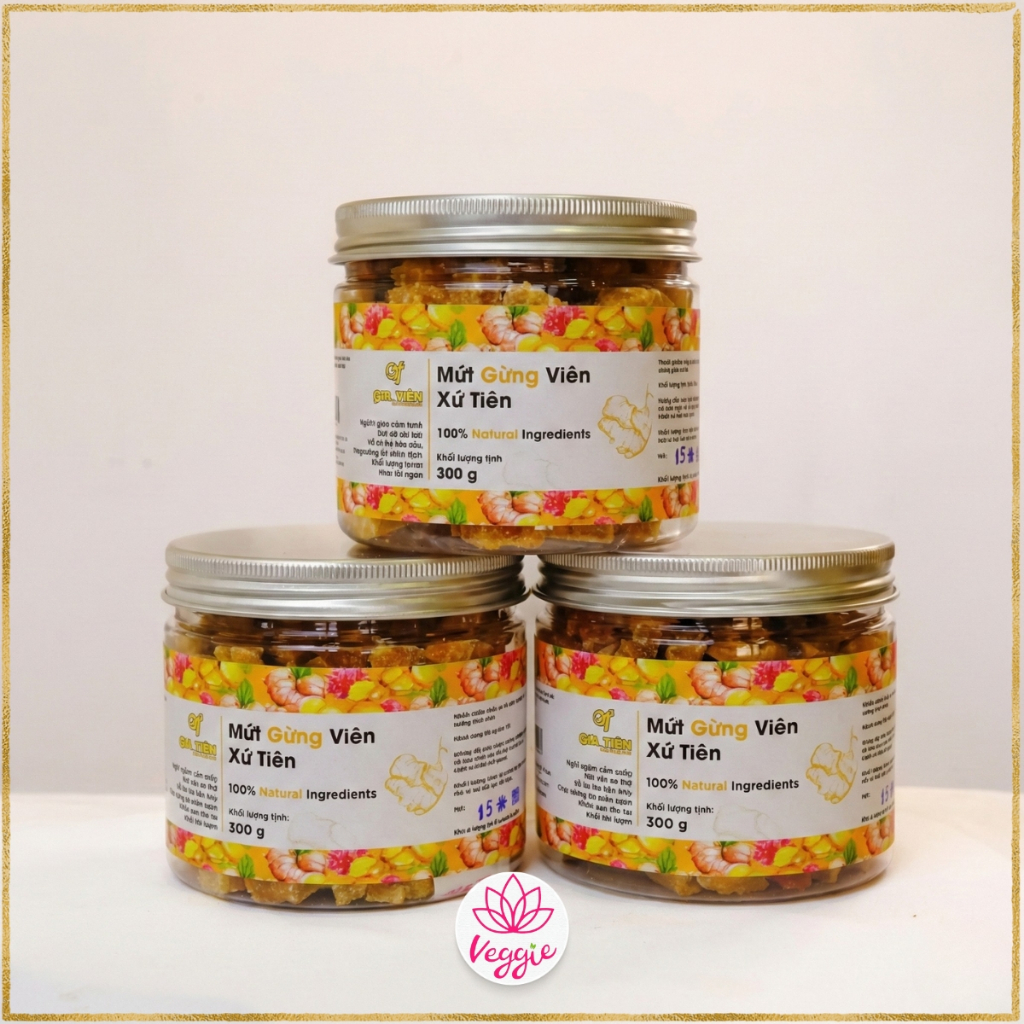Mứt gừng viên xứ Tiên QNa Farm 300g - Gừng Cay Ấm, Đường Mía Hữu Cơ, Pha Trà Gừng Cực Ngon.