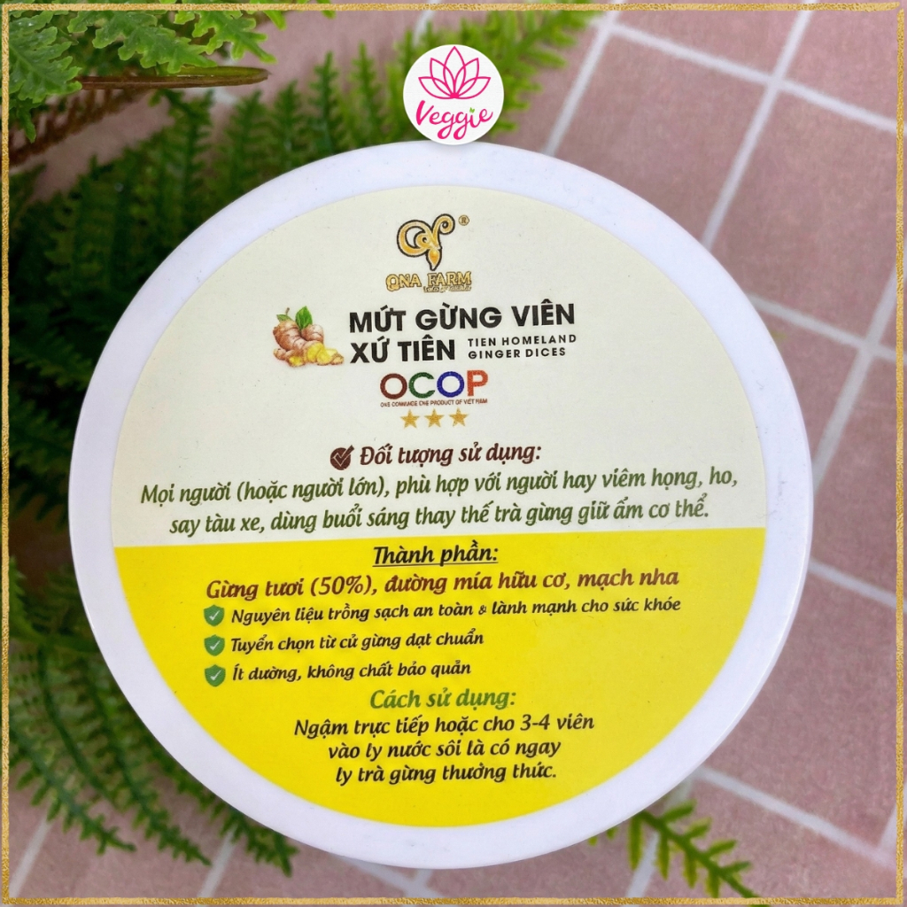 Mứt gừng viên xứ Tiên QNa Farm 300g - Gừng Cay Ấm, Đường Mía Hữu Cơ, Pha Trà Gừng Cực Ngon.
