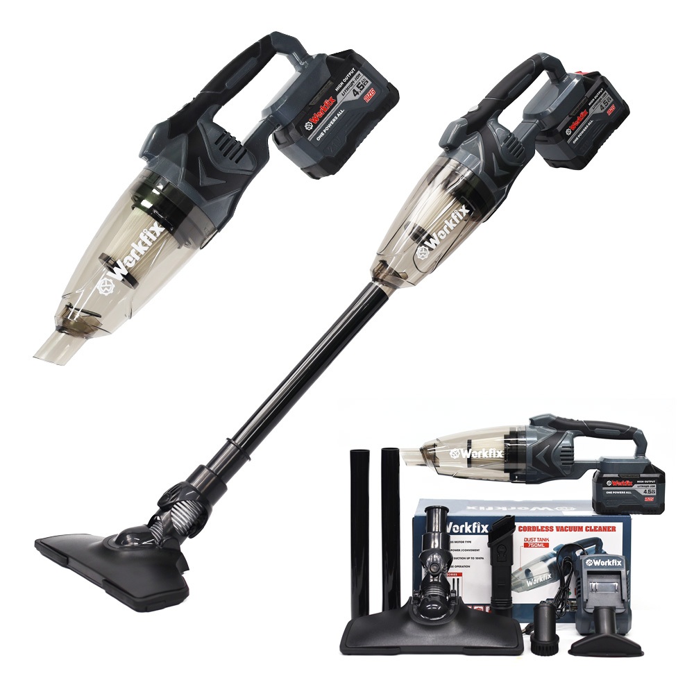 Máy Hút Bụi Cầm Tay Chạy Pin Workfix WF-VC01BL – Lực Hút 10kPa – Động Cơ Không Chổi Than – Bình Bụi 750ml