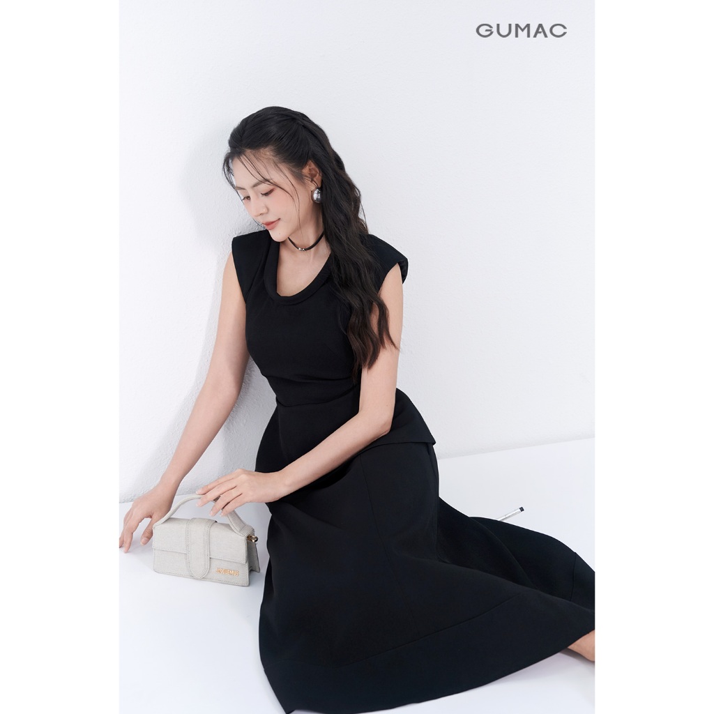 Set lẻ Áo peplum cổ kiểu AF06045 - Chân váy nữ GUMAC A xòe may viền VF06046