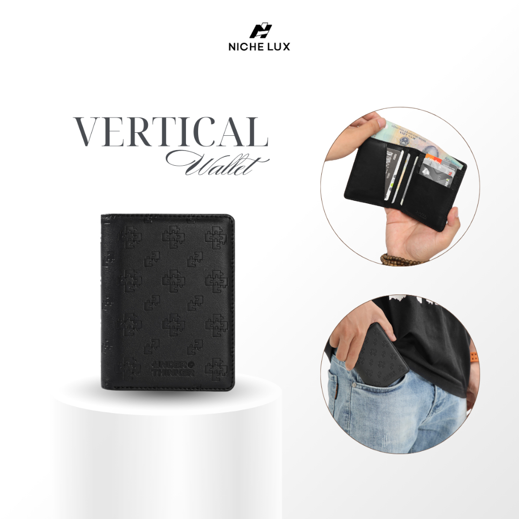 Ví Da PU Đứng Monogram VERTICAL Nam Nữ Bóp Đựng Tiền Thẻ Nhiều Ngăn Trượt Nước | NICHE LUXURY
