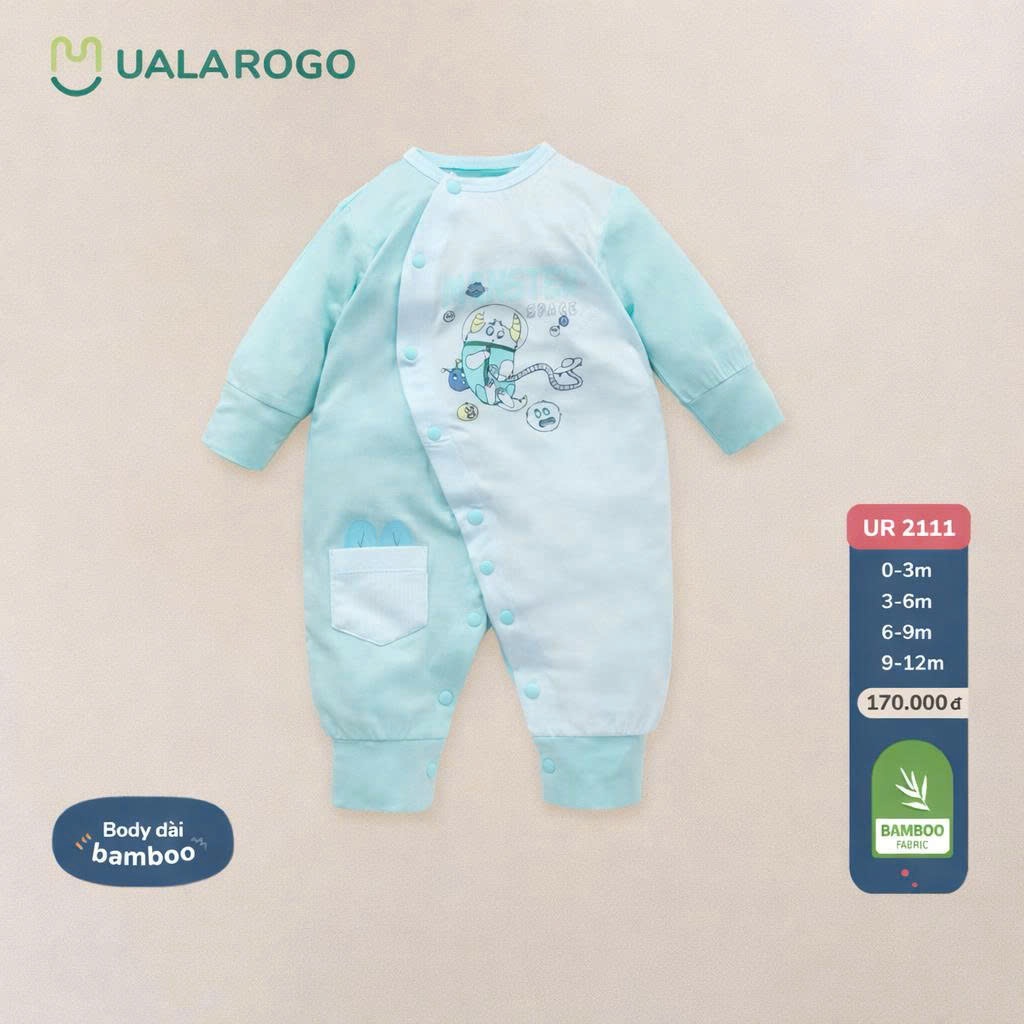 [XẢ] Bodysuit dài tay cho bé Ualarogo từ 0-12 tháng tuổi bộ liền thân vải Bamboo sợi tre co giãn thoáng mát