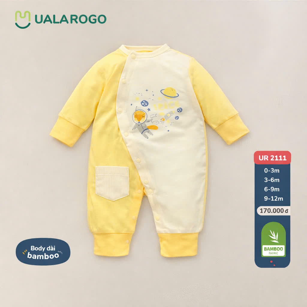 [XẢ] Bodysuit dài tay cho bé Ualarogo từ 0-12 tháng tuổi bộ liền thân vải Bamboo sợi tre co giãn thoáng mát