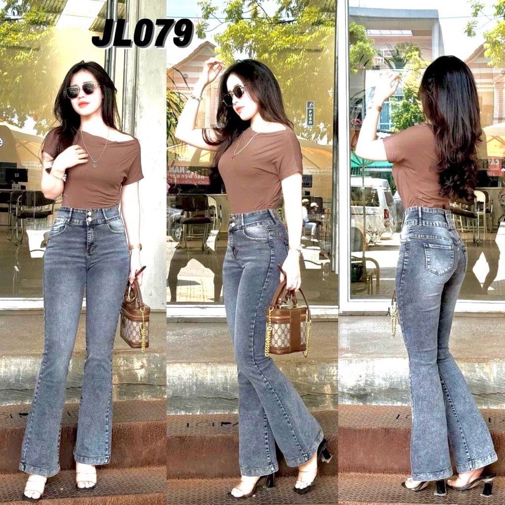 Quần Jeans Nữ Lưng Cao Ống Loe Dài Co Giãn 4 Chiều Tôn Dáng Thời Trang