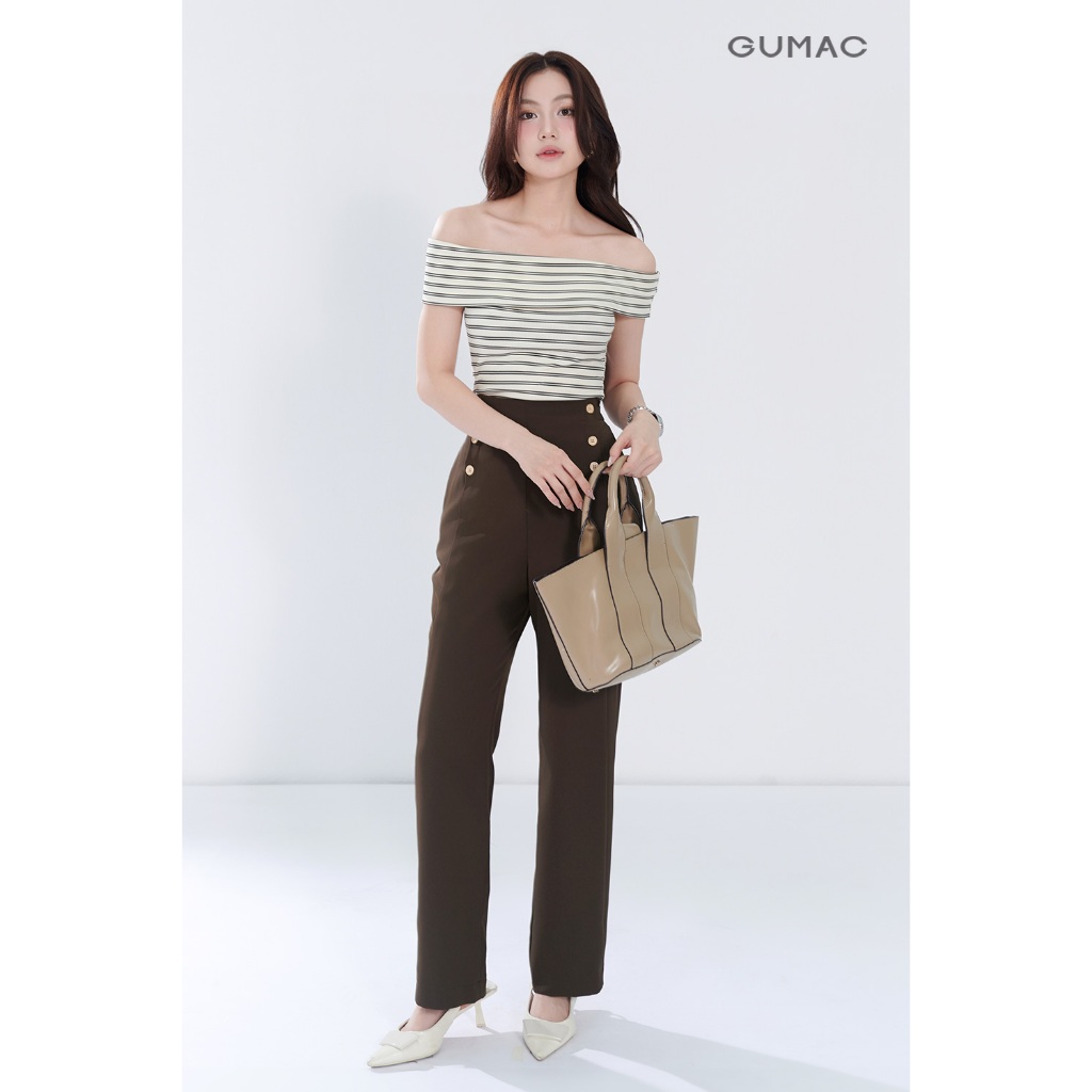 Quần Tây Nữ GUMAC Ống Suông Lưng Liền Đính Nút Trang Trí Tinh Tế Sang Trọng QF05028