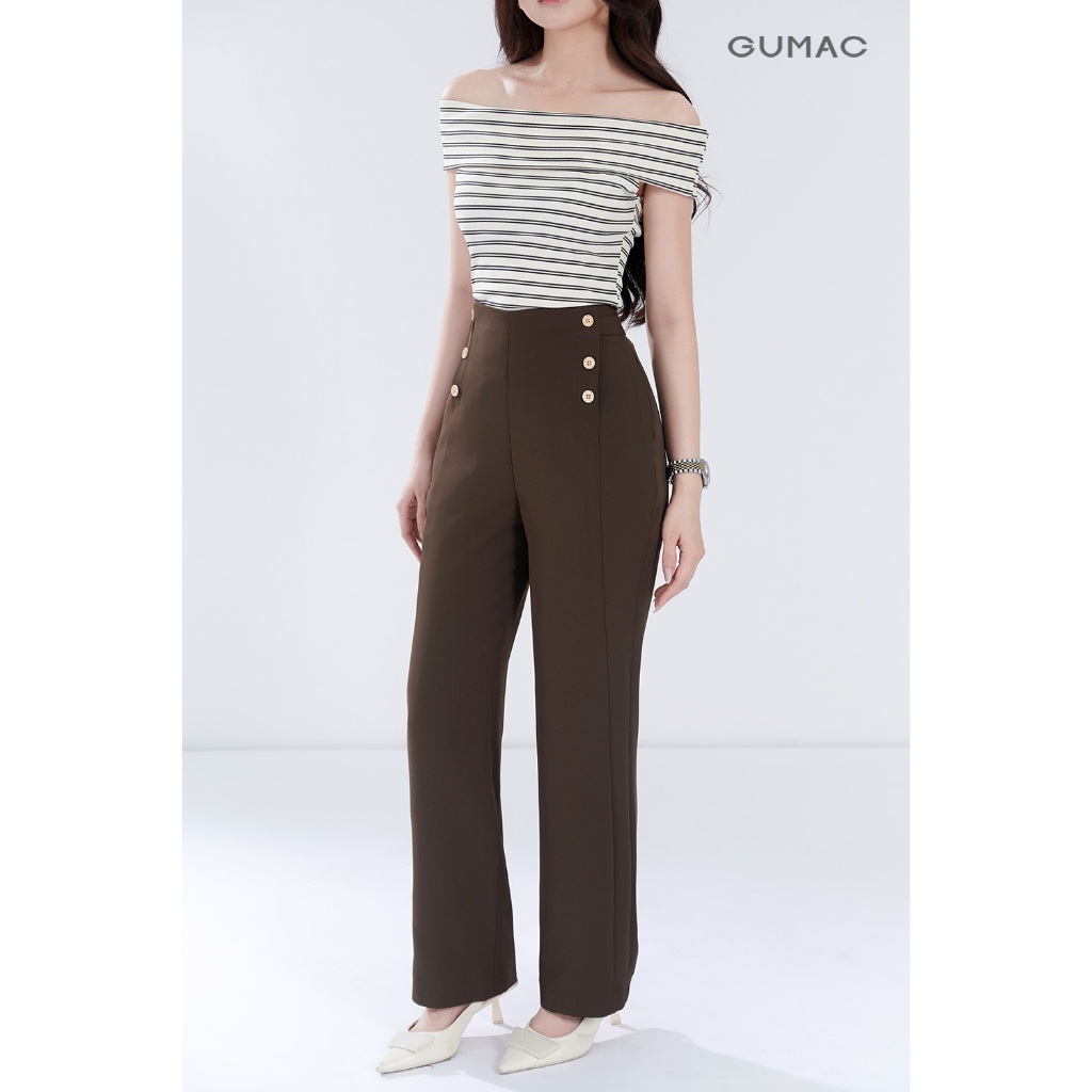 Quần Tây Nữ GUMAC Ống Suông Lưng Liền Đính Nút Trang Trí Tinh Tế Sang Trọng QF05028