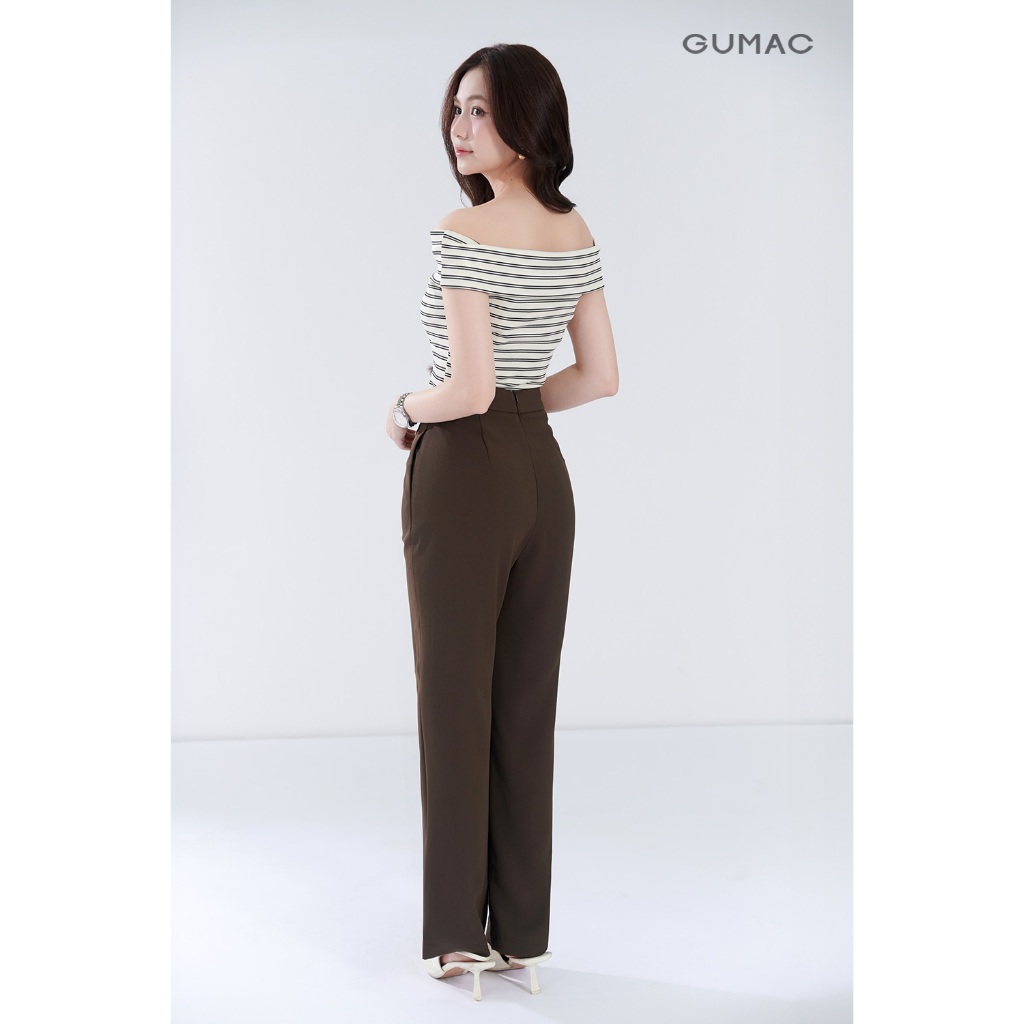 Quần Tây Nữ GUMAC Ống Suông Lưng Liền Đính Nút Trang Trí Tinh Tế Sang Trọng QF05028