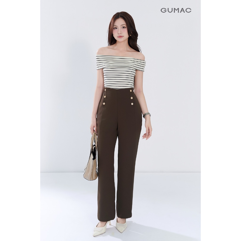 Quần Tây Nữ GUMAC Ống Suông Lưng Liền Đính Nút Trang Trí Tinh Tế Sang Trọng QF05028