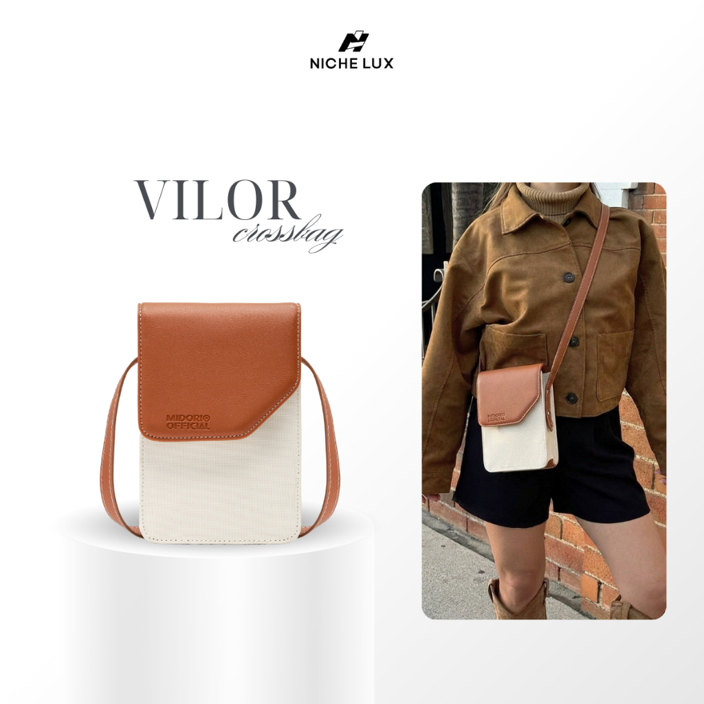 Túi Xách VILOR Đeo Chéo Đựng Điện Thoại Phối Da PU Unisex Polyester Trượt Nước | NICHE LUXURY