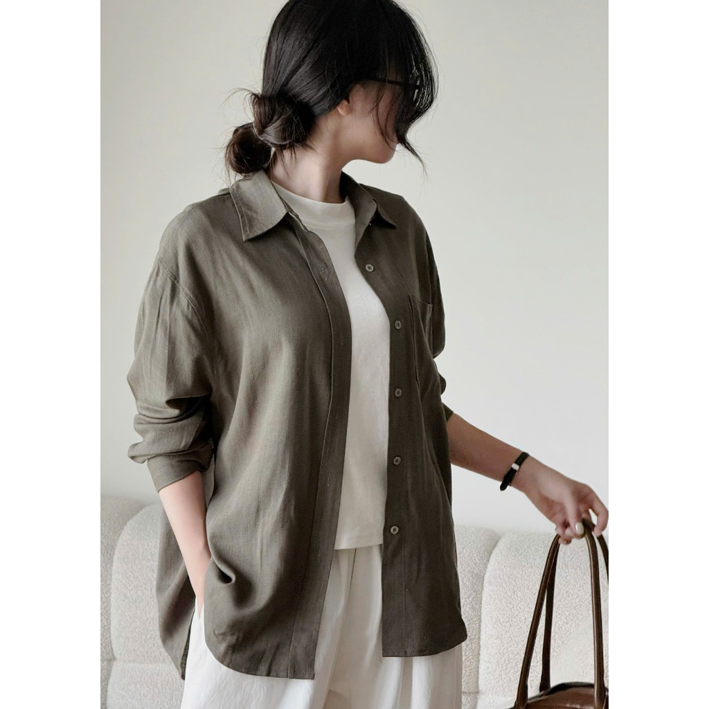 Áo sơ mi chất vải linen xước dáng đuôi tôm Freesize Miha Studio