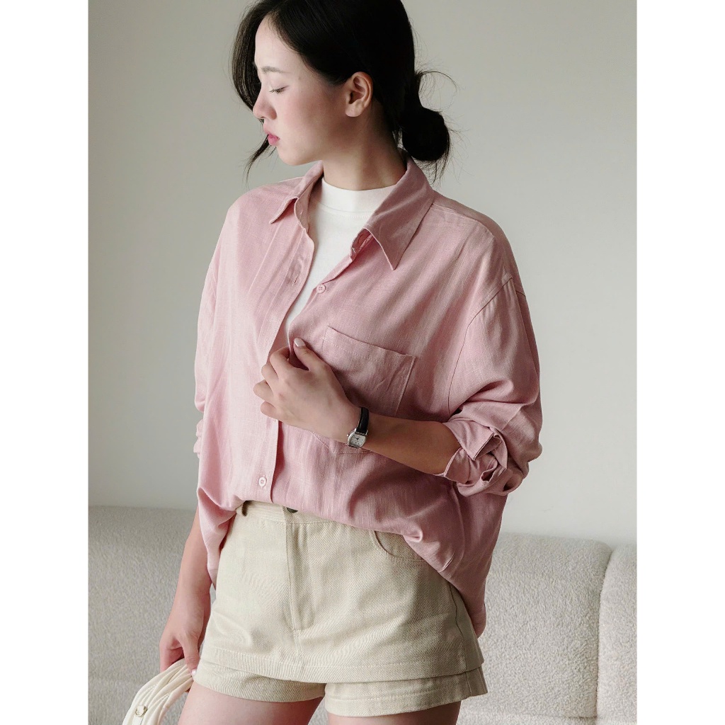 Áo sơ mi chất vải linen xước dáng đuôi tôm Freesize Miha Studio