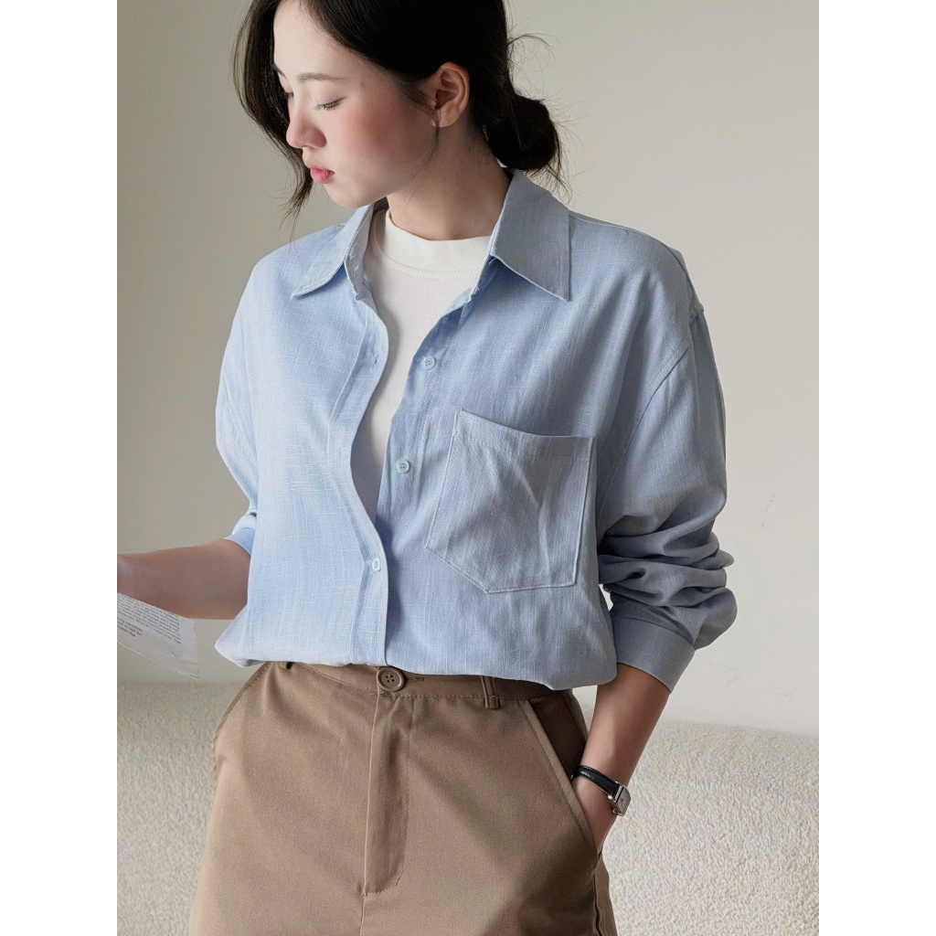 Áo sơ mi chất vải linen xước dáng đuôi tôm Freesize Miha Studio