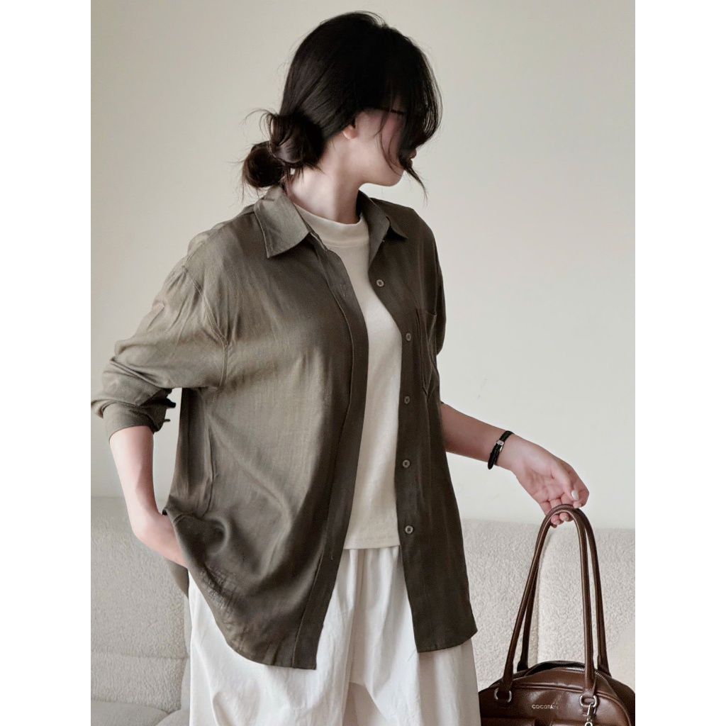 Áo sơ mi chất vải linen xước dáng đuôi tôm Freesize Miha Studio