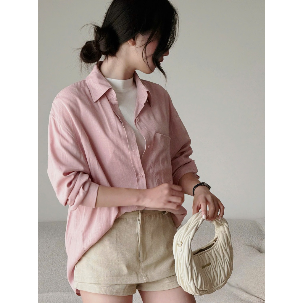 Áo sơ mi chất vải linen xước dáng đuôi tôm Freesize Miha Studio
