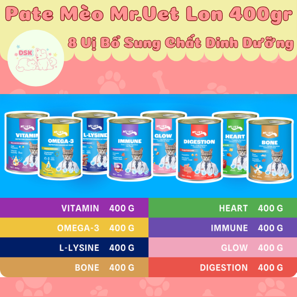 Pate Lon MR.VET Dành Cho Mèo Mọi Lứa Tuổi - Lon 400gr Bổ Sung Omega3 , L-Lysine , Vitamin