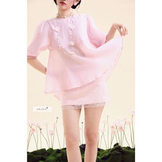 𝐋𝐚𝐜𝐞𝐞𝐜𝐡𝐨 𝐒𝐤𝐢𝐫𝐭 - Chân váy phối ren lấp lánh dáng ngắn nhiennhienvintage NCV00012