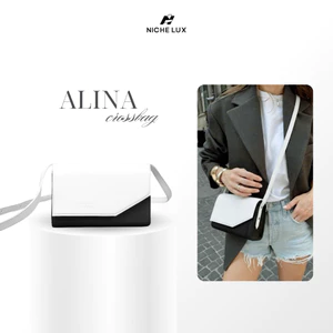 Túi Xách ALINA Đeo Chéo Vải Phối Da PU Nam Nữ Đi Chơi Tiệc Polyester Đựng Điện Thoại | NICHE LUXURY