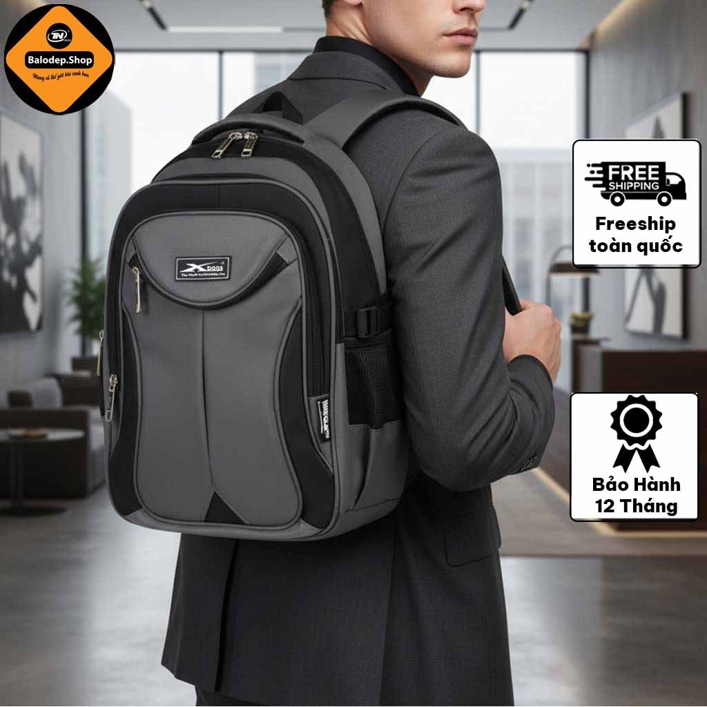 Balo laptop chống sốc Xbags XB 2004 đựng laptop nam 15.6 inch vải dù chống nước xám đen phong cách!