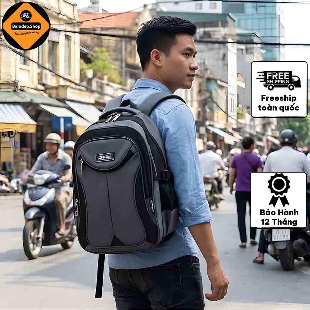 Balo laptop chống sốc Xbags XB 2004 đựng laptop nam 15.6 inch vải dù chống nước xám đen phong cách!