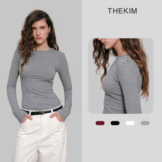 THEKIM Áo thun tăm dài tay cổ tròn , áo dài tay đính cúc vai ôm body T387