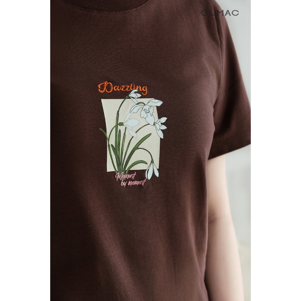 Áo Thun Nữ Cổ Tròn GUMAC Form Suông Thêu Chữ Cách Điệu Chất Cotton 2C Thoáng Mát ATF09011