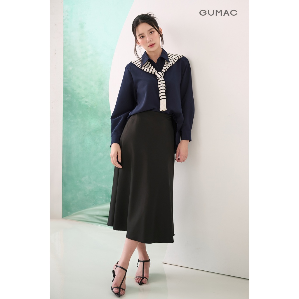Áo Sơ Mi Nữ Tay Dài GUMAC Form Rộng Rã Đô Lai Bầu Có Xẻ Hai Bên Sườn AF07031