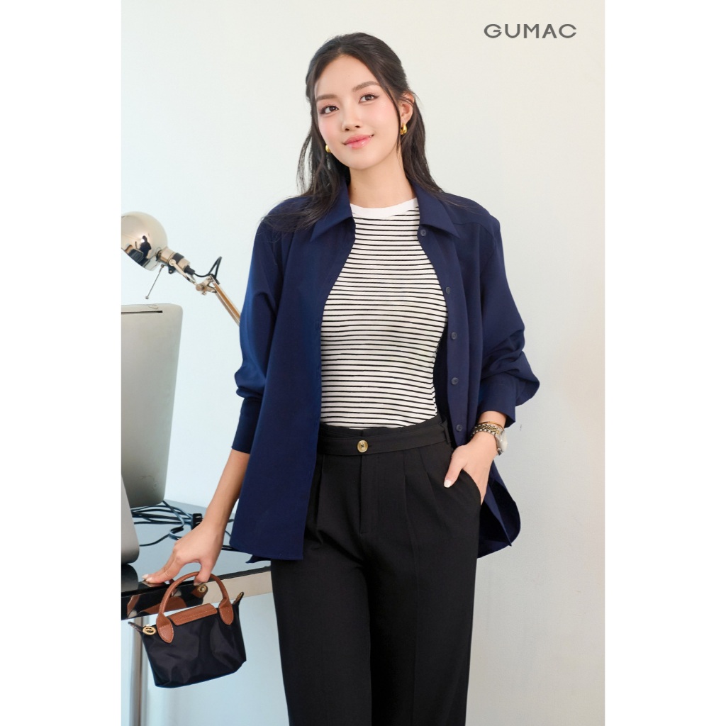 Áo Sơ Mi Nữ Tay Dài GUMAC Form Rộng Rã Đô Lai Bầu Có Xẻ Hai Bên Sườn AF07031