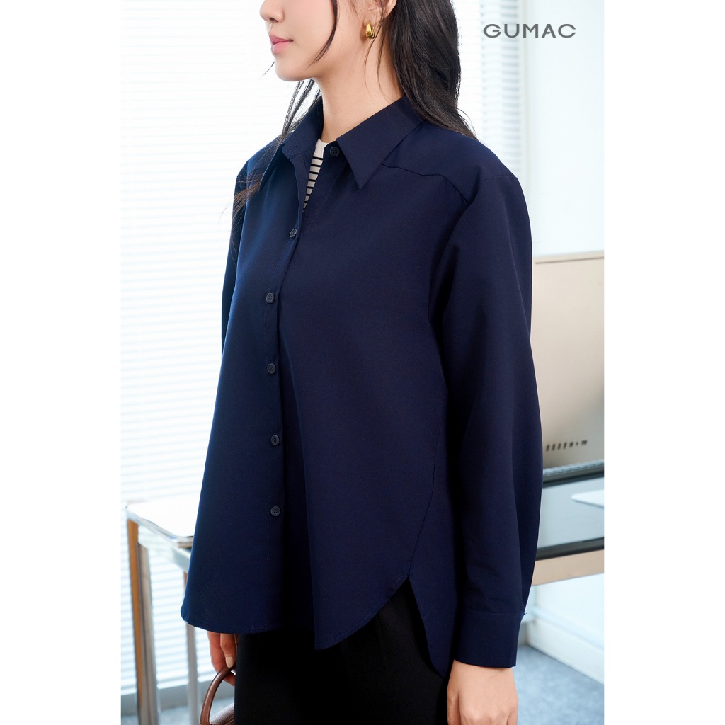 Áo Sơ Mi Nữ Tay Dài GUMAC Form Suông Vai Xệ Chất Kaki Thun Mềm Mát Công Sở AF07031
