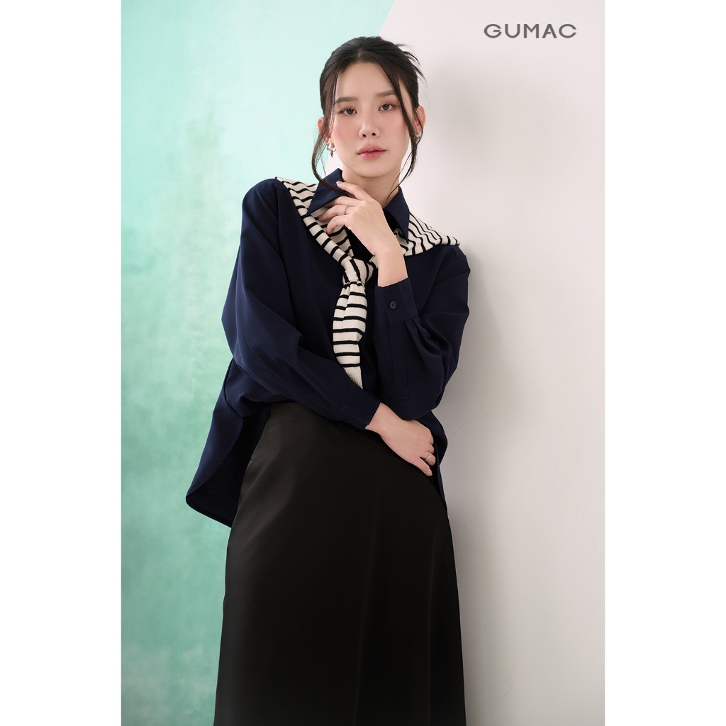 Áo Sơ Mi Nữ Tay Dài GUMAC Form Rộng Rã Đô Lai Bầu Có Xẻ Hai Bên Sườn AF07031