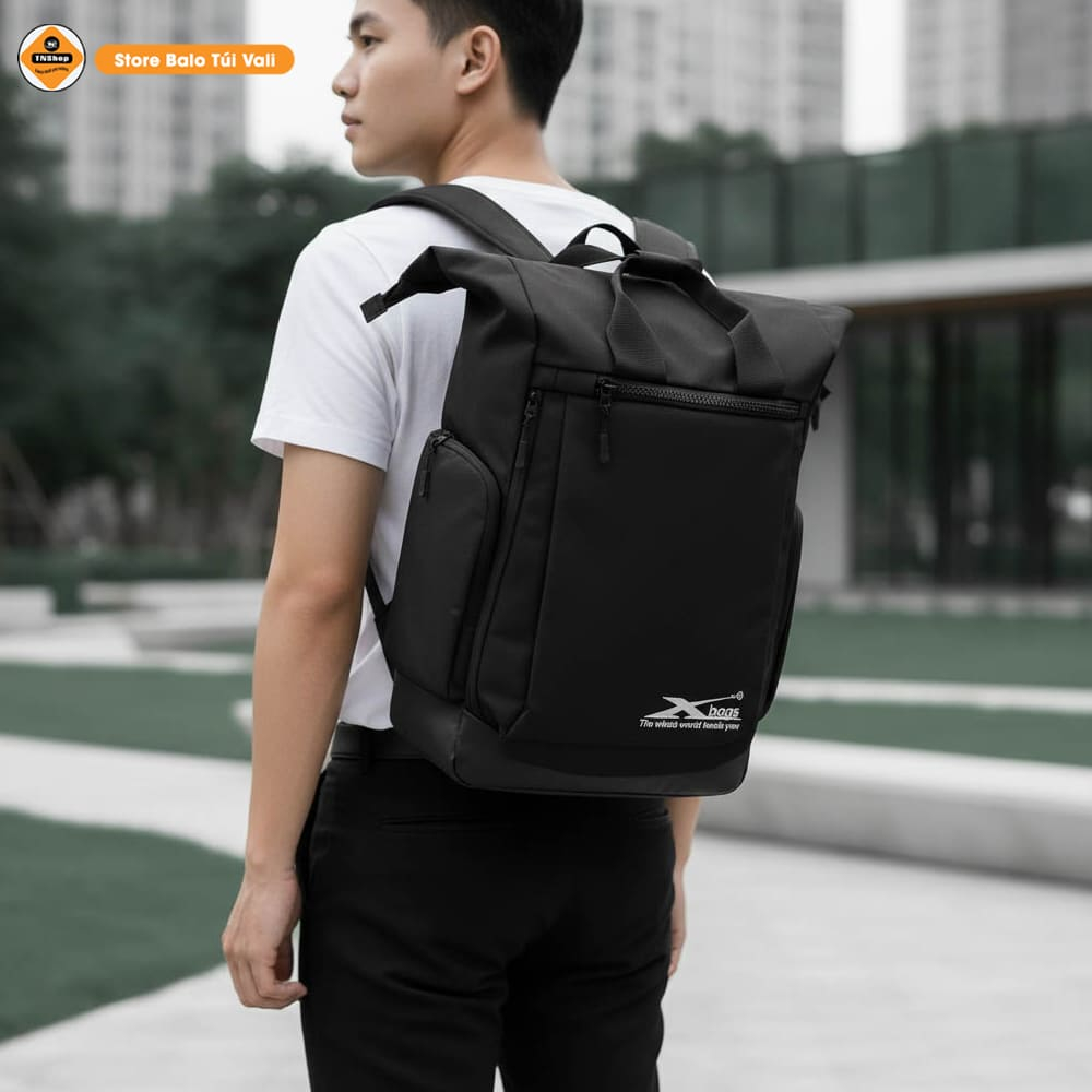 Balo du lịch dung tích lớn cao cấp Xbags XB 1201 đựng laptop 17 inch, nắp gập rộng, đen sang trọng!
