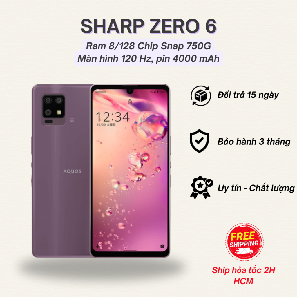 Điện thoại Sharp Zero 6 Ram 8G 128G Snap 750G màn hình 120 Hz mượt mà ...