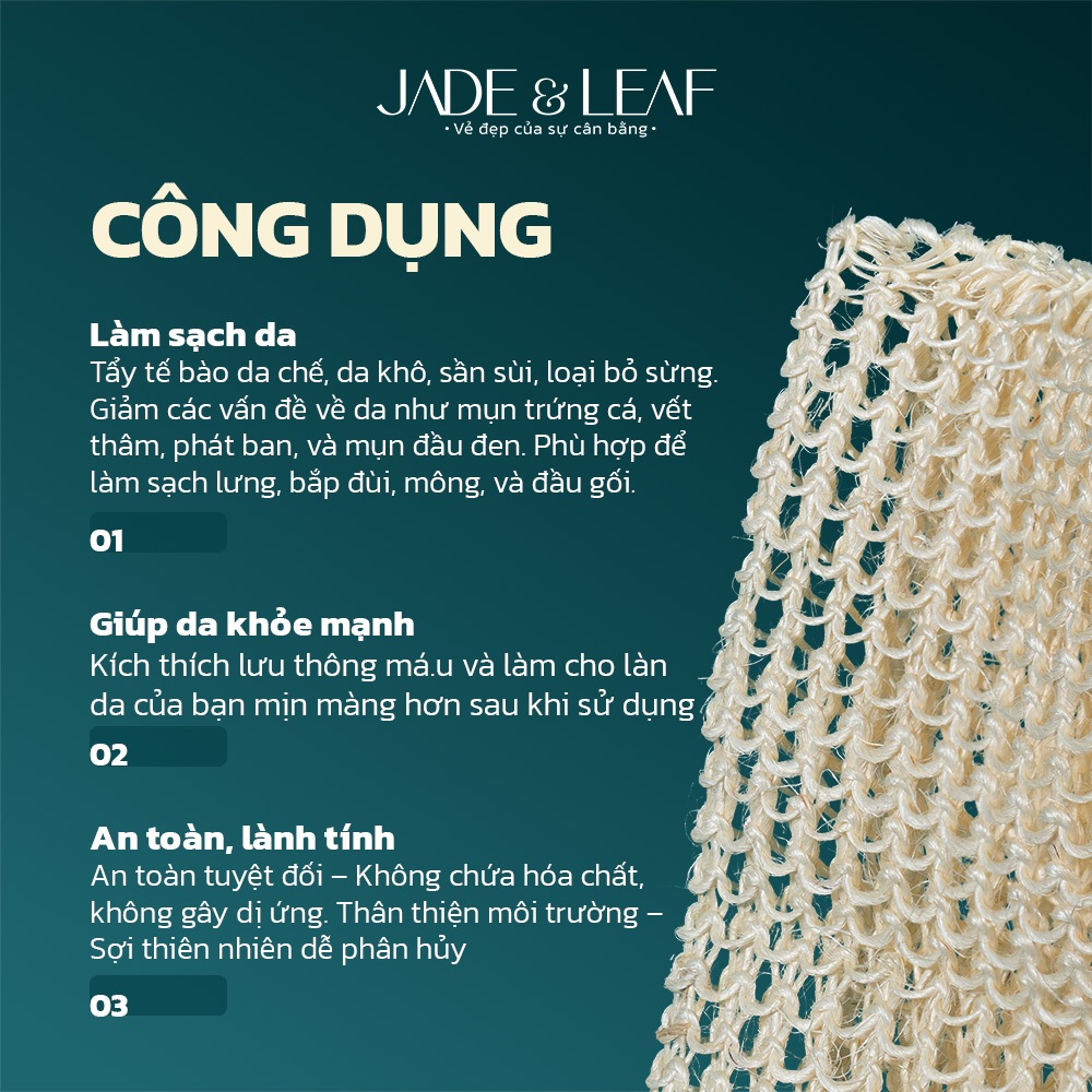 Dây Tắm Chà Lưng Sợi Đay Jade&Leaf Cao Cấp Có Tay Cầm Gỗ Tẩy Tế Bào Chết Từ Chất Liệu Tự Nhiên