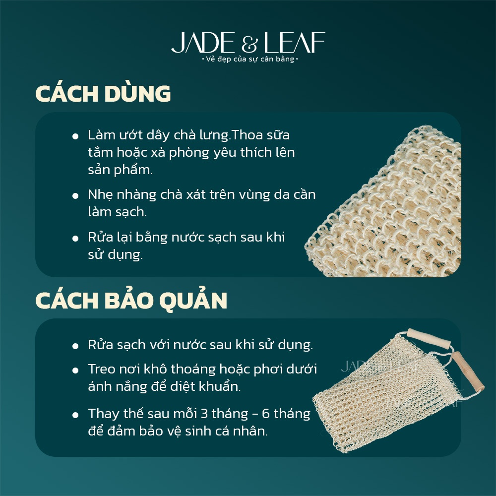 Dây Tắm Chà Lưng Sợi Đay Jade&Leaf Cao Cấp Có Tay Cầm Gỗ Tẩy Tế Bào Chết Từ Chất Liệu Tự Nhiên