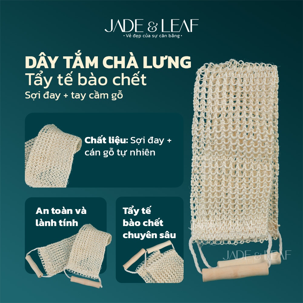 Dây Tắm Chà Lưng Sợi Đay Jade&Leaf Cao Cấp Có Tay Cầm Gỗ Tẩy Tế Bào Chết Từ Chất Liệu Tự Nhiên