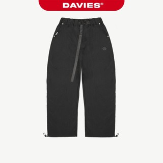 Quần dù nam nữ ống suông DAVIES lưng thun phối khóa cài hình thêu logo đính nút bạc màu đen Trooper Pants |D-Q13