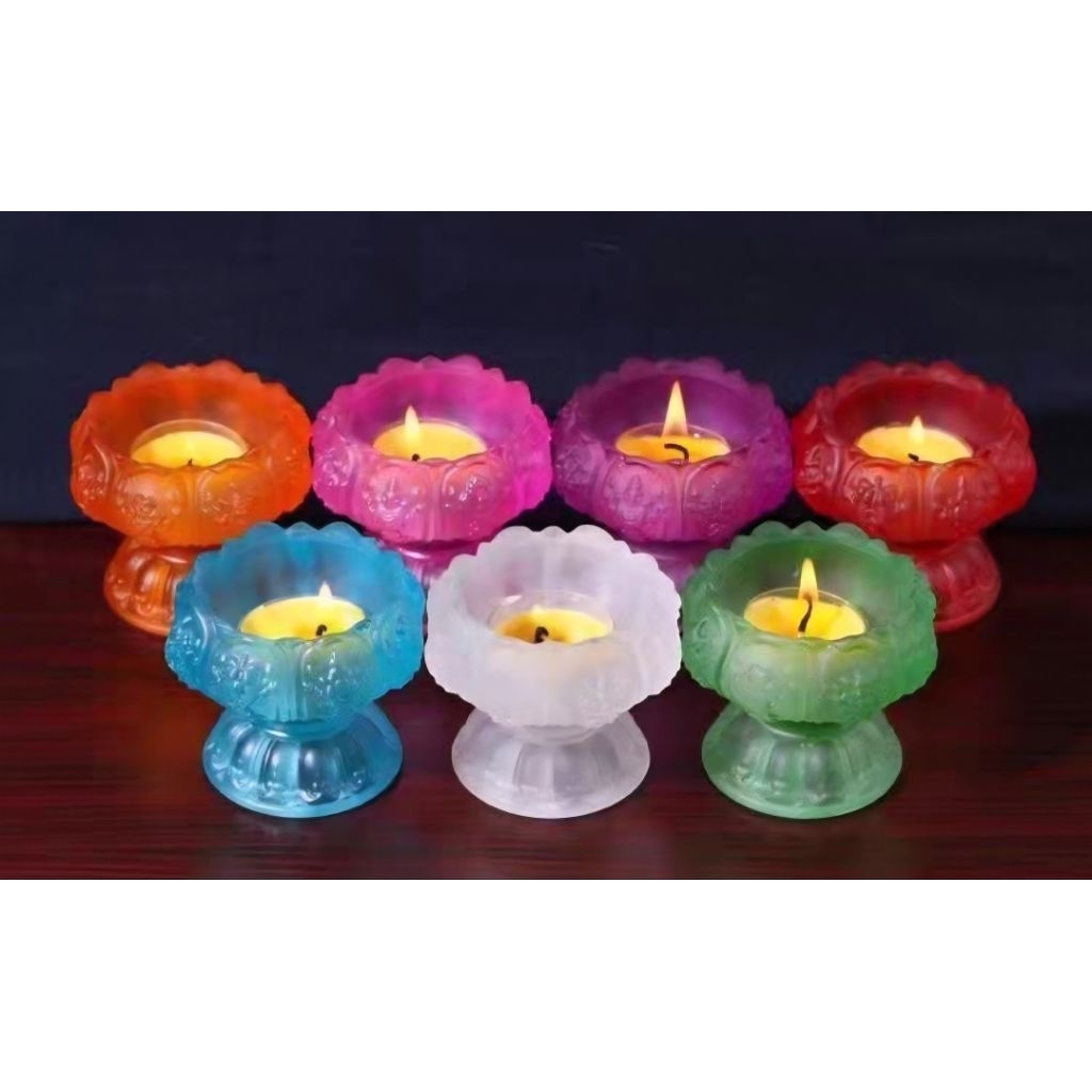 Chân đế HOA SEN lưu ly dày 5 màu (không đế)_(để nến,đèn cầy tealight gió khó tắt...)