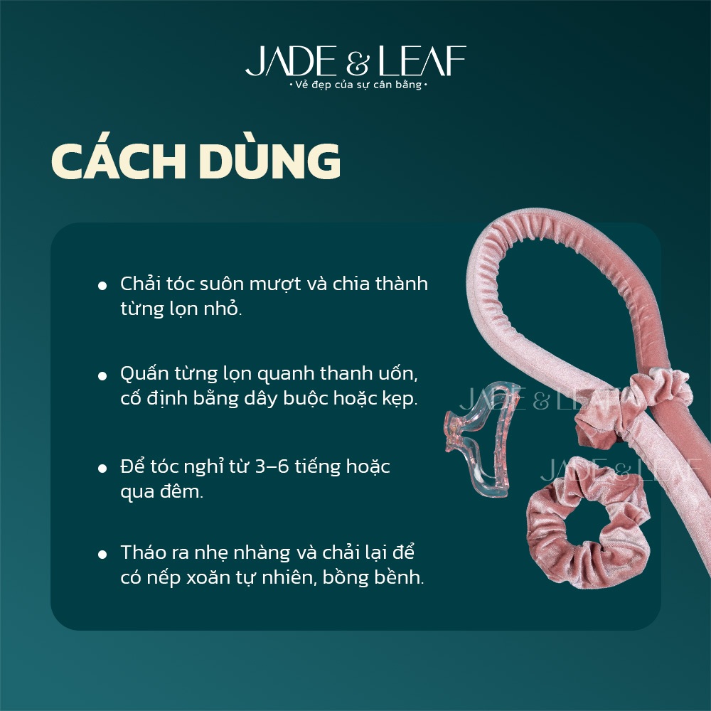 Thanh Uốn Tóc Không Nhiệt Jade&Leaf, Vãi Nhung Mềm Sóng Lơi Tự Nhiên Combo Lô Quấn 4 Món Dễ Dùng