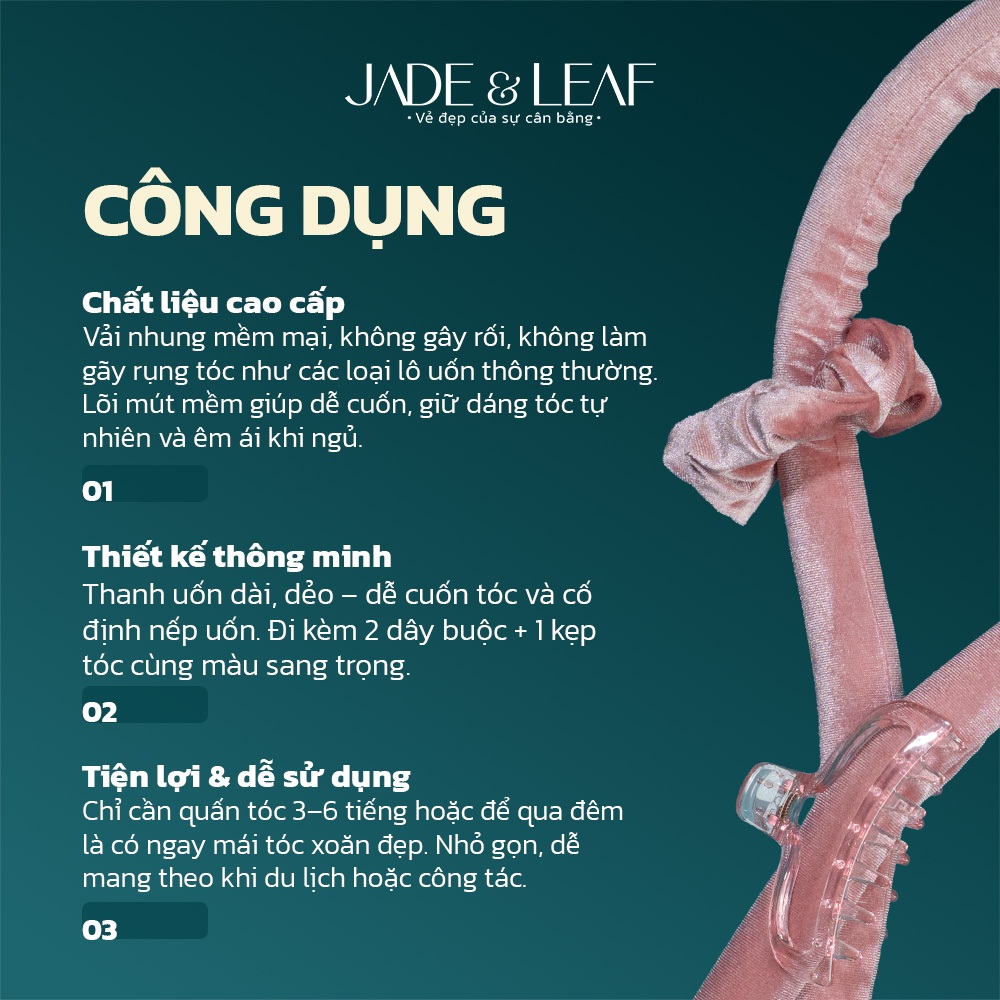 Thanh Uốn Tóc Không Nhiệt Jade&Leaf, Vãi Nhung Mềm Sóng Lơi Tự Nhiên Combo Lô Quấn 4 Món Dễ Dùng