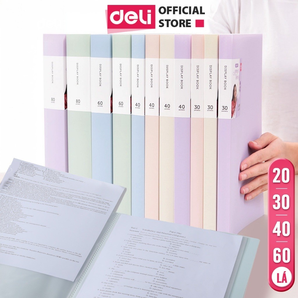 File Lá Đựng Tài Liệu A4 Deli 20/30/40/60 Lá Chống Bụi Không Thấm Nước Màu Pastel