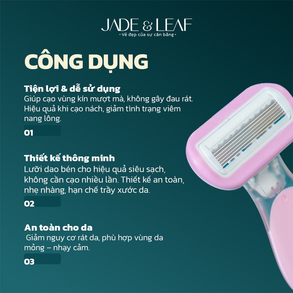 Dao Cạo Lông Vùng Kín Jade&Leaf Cao Cấp, Cạo Vùng Kín, Nách Cho Nữ Siêu Sạch Nhẹ Nhàng Không Rát