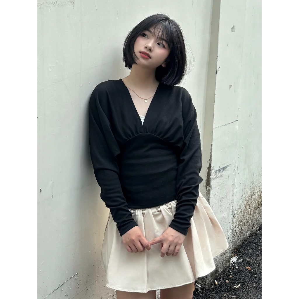 Áo Kiểu Nữ ARCANS TOP Tay Dài Cổ V Thanh Lịch SECODEE