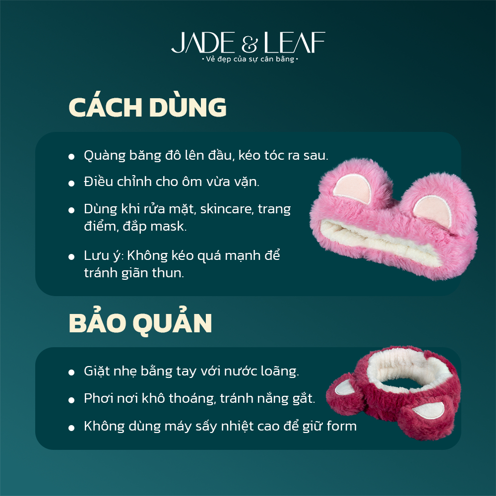 Băng Đô Cài Tóc Rửa Mặt Jade&Leaf, Bờm Cute Gấu Dâu Dễ Thương Tiện Dụng Phong Cách Nữ Tính