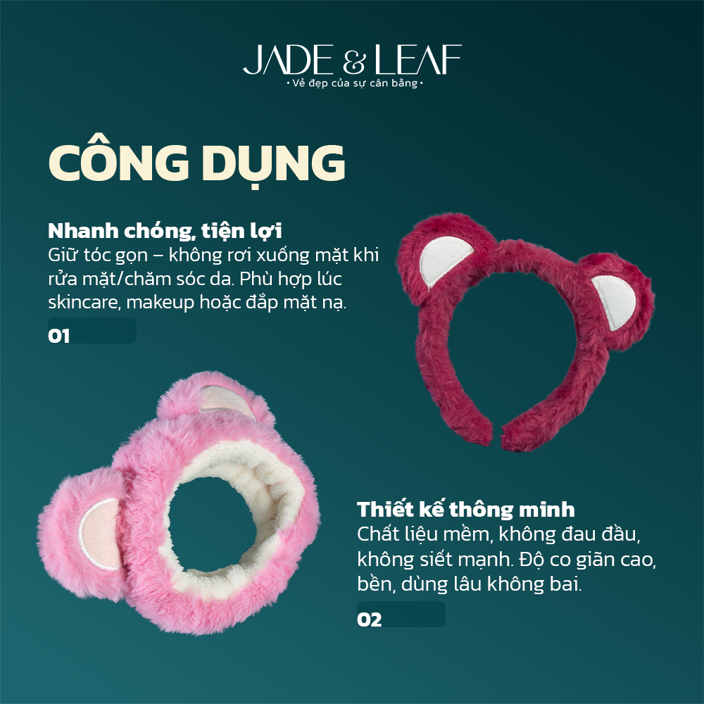 Băng Đô Cài Tóc Rửa Mặt Jade&Leaf, Bờm Cute Gấu Dâu Dễ Thương Tiện Dụng Phong Cách Nữ Tính