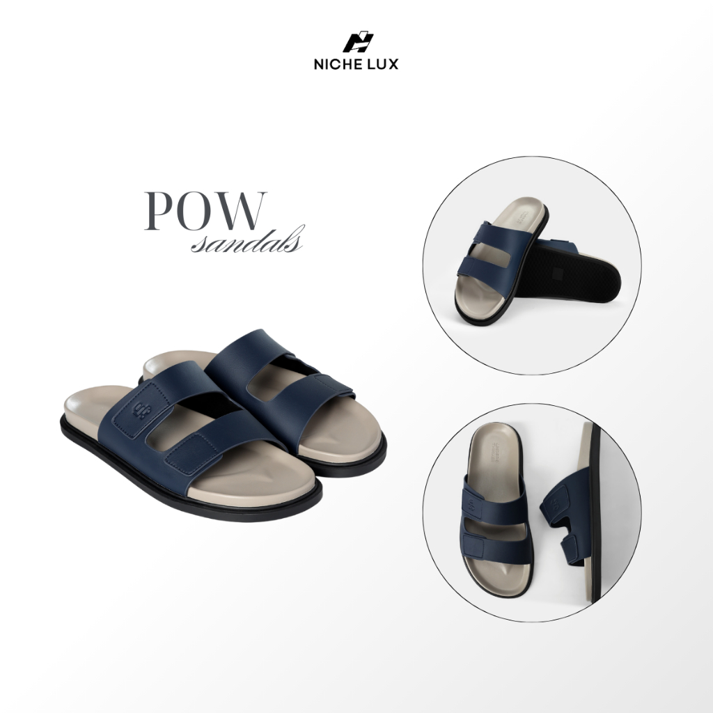 Dép Da Microfiber POW Hai Quai Ngang Unisex Đế Bằng Chống Trơn Êm Chân Thoải Mái | NICHE LUXURY
